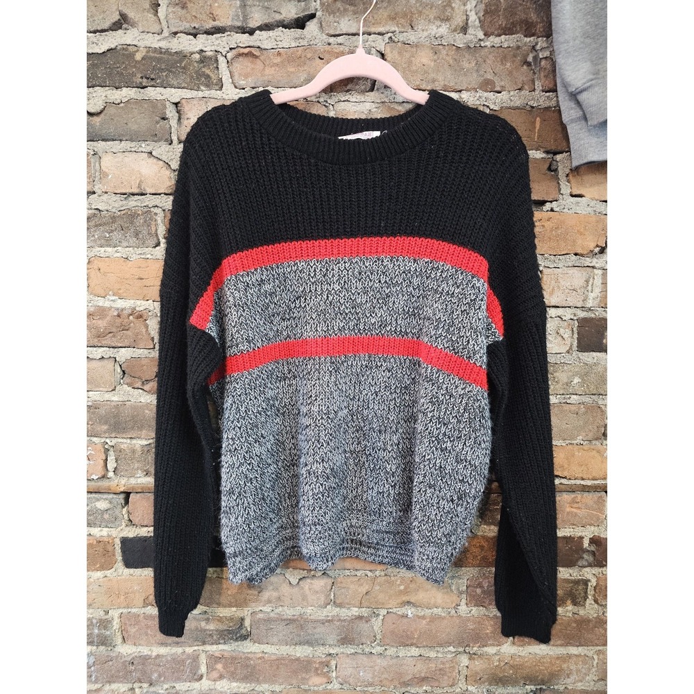 Arielle Sweater Womens‎ Large Black Gray Red Striped Knit Pullover Made USA